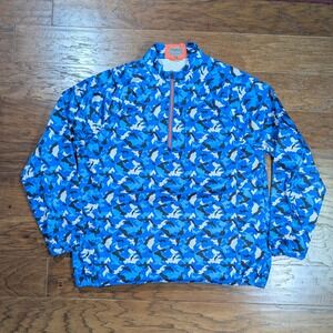 Fennec Mens Blue Camo Quarter Zip Windbreaker Pullover Jacket Size Large 24x28.5